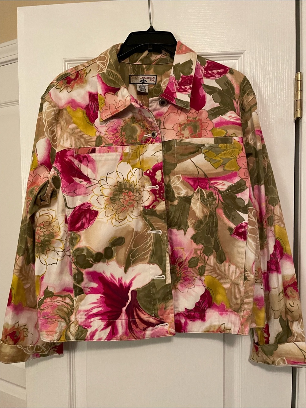 Caribbean Joe Floral Jean Jacket in Pink, Green & Yellow